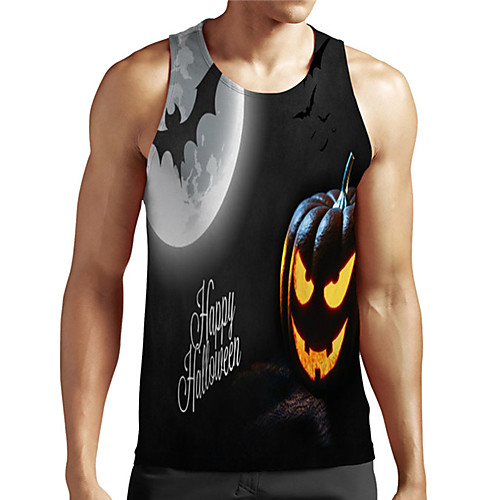 

Men's Unisex Tank Top Undershirt 3D Print Graphic Prints Pumpkin Bat Plus Size Print Sleeveless Casual Tops Basic Designer Big and Tall Black