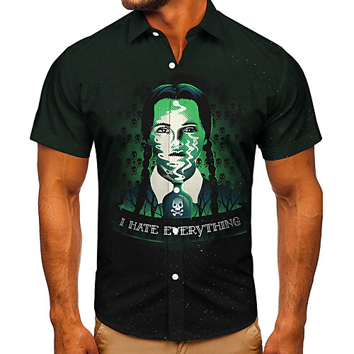 

Men's Shirt 3D Print Graphic Prints Human Button-Down Short Sleeve Street Tops Casual Fashion Classic Breathable Black