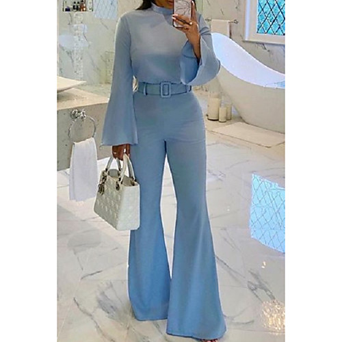 

Women's Ordinary Wide Leg Blue Jumpsuit Solid Colored