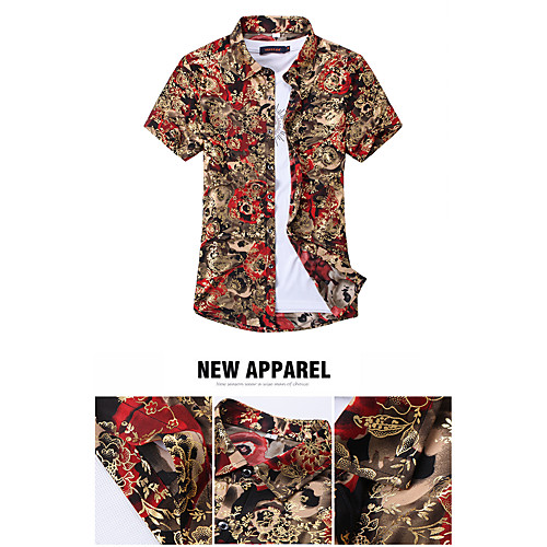 

Men's Shirt Other Prints Floral Graphic Short Sleeve Casual Tops Fashion Light Brown