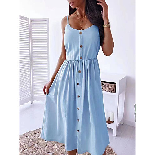 

2021 summer independent station wish amazon ebay mid-length solid color single-breasted suspender dress