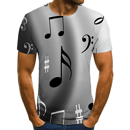 

Men's Unisex Tee T shirt 3D Print Graphic Prints Notes Plus Size Print Short Sleeve Casual Tops Basic Fashion Designer Big and Tall Gray