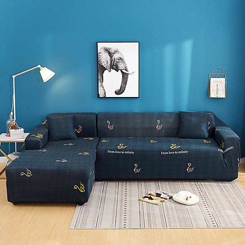 

Swan Print Dustproof All-powerful Slipcovers Stretch L Shape Sofa Cover Super Soft Fabric Couch Cover Sofa Furniture Protector with One Free Boster Case