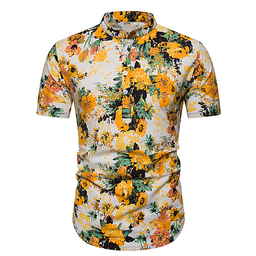 

Men's Shirt Other Prints Floral Graphic Short Sleeve Casual Tops Ethnic Style White
