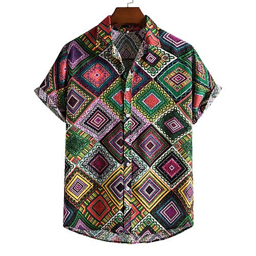 

Men's Shirt Other Prints Lattice Short Sleeve Daily Tops Casual Green / Red