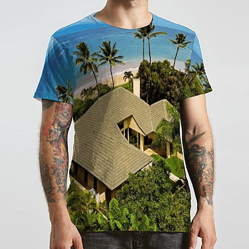 

Men's Unisex Tee T shirt 3D Print Graphic Prints Beach Plus Size Print Short Sleeve Casual Tops Basic Designer Big and Tall Green