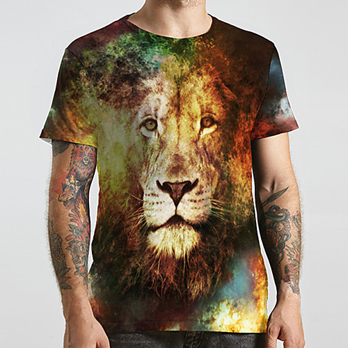 

Men's Unisex Tee T shirt 3D Print Graphic Prints Lion Animal Plus Size Print Short Sleeve Casual Tops Fashion Designer Big and Tall Rainbow