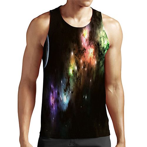 

Men's Unisex Tank Top Undershirt 3D Print Galaxy Graphic Prints Plus Size Print Sleeveless Casual Tops Basic Designer Big and Tall Black