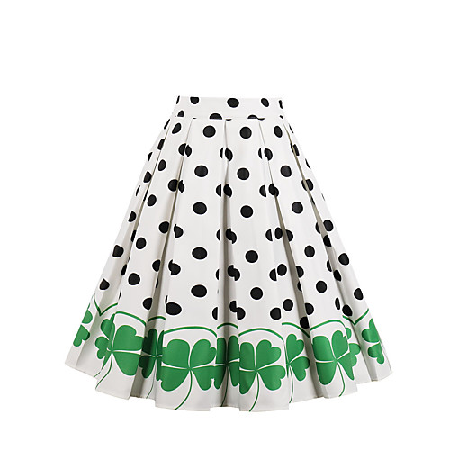 

Women's Vacation Casual / Daily Basic Streetwear Skirts Polka Dot Plants Flower Tulle Pleated Green