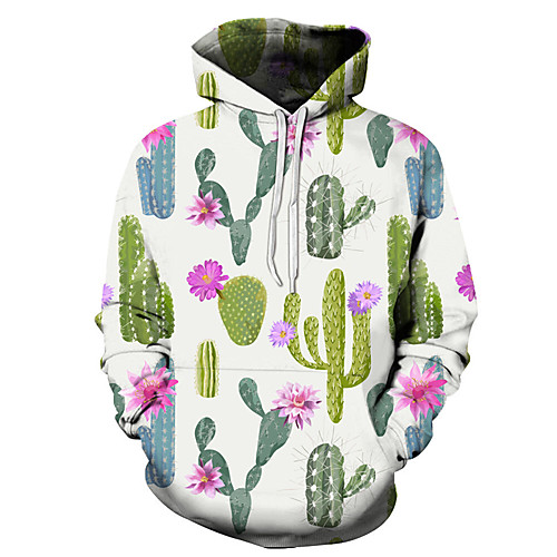 

Men's Unisex Plus Size Pullover Hoodie Sweatshirt Graphic Prints Cactus Print Hooded Casual Daily Holiday 3D Print Basic Designer Hoodies Sweatshirts Long Sleeve Blue Green Royal Blue