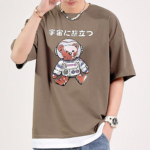 

Men's Unisex Tee T shirt Hot Stamping Graphic Prints Bear Letter Plus Size Short Sleeve Casual Tops 100% Cotton Basic Vintage Designer Big and Tall Coffee