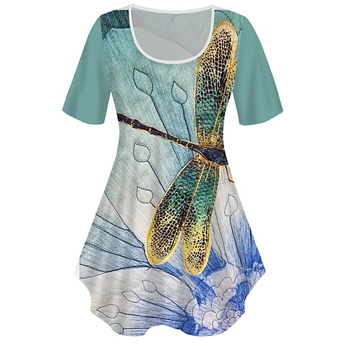 

Women's Plus Size Tops T shirt Floral Graphic Animal Print Short Sleeve Crewneck Basic Blue Big Size XL XXL 3XL 4XL 5XL