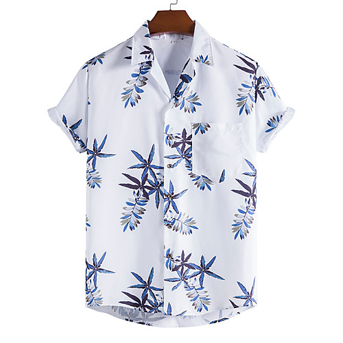 

Men's Shirt Other Prints Floral Graphic Print Short Sleeve Casual Tops Tropical Beach Classic Collar Blue / White / Summer