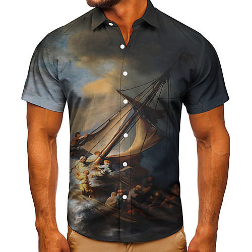 

Men's Shirt 3D Print Graphic Prints Rudder Button-Down Short Sleeve Street Tops Casual Fashion Classic Breathable Gray