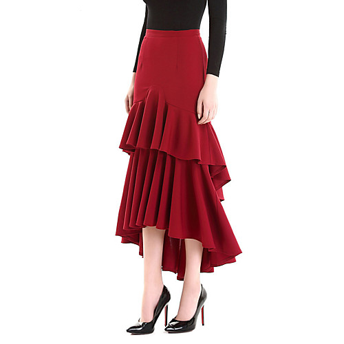 

Women's Daily Date Streetwear Skirts Solid Colored Pleated Ruffle Wine