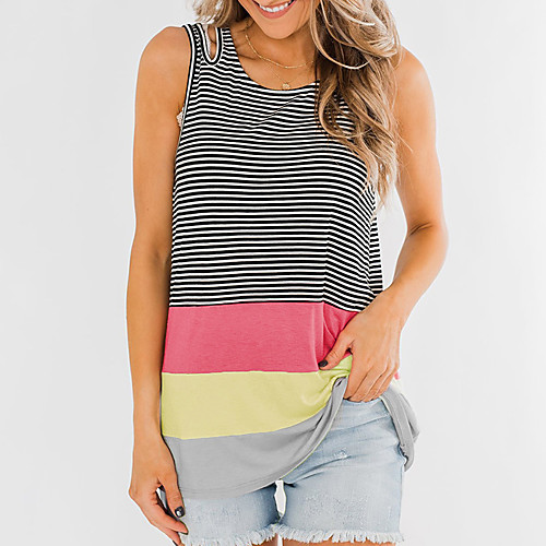 

Women's Vest Striped Round Neck Basic Streetwear Tops Black