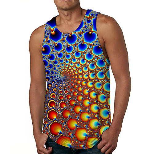 

Men's Tank Top Undershirt Shirt 3D Print Graphic Prints Spiral Stripe Print Sleeveless Daily Tops Casual Designer Big and Tall Round Neck Blue / Summer