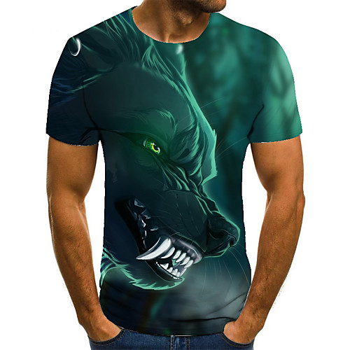 

Men's Unisex Tee T shirt 3D Print Graphic Prints Wolf Plus Size Print Short Sleeve Casual Tops Basic Fashion Designer Big and Tall Green
