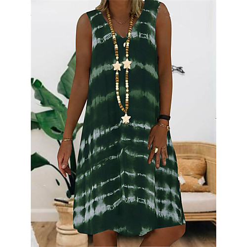 

Women's T Shirt Dress Tee Dress Knee Length Dress Green White Red Sleeveless Print Summer V Neck Casual 2021 S M L XL XXL 3XL 4XL 5XL