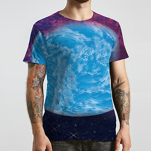 

Men's Unisex Tee T shirt 3D Print Graphic Prints Running water Plus Size Print Short Sleeve Casual Tops Basic Designer Big and Tall Blue