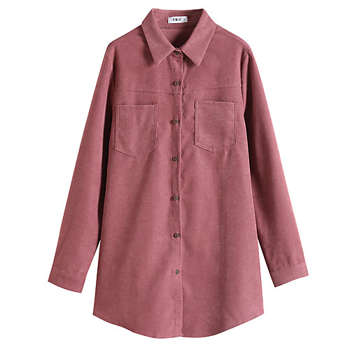 

Women's Coat Casual / Daily Spring & Summer Long Coat Shirt Collar Regular Fit Casual Jacket Solid Color Others Blue Blushing Pink / Cotton