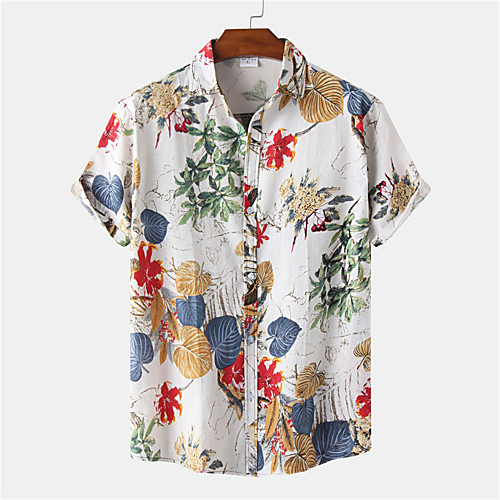 

Men's Shirt Floral Button-Down Short Sleeve Casual Tops Cotton Casual Fashion Breathable Comfortable White / Beach