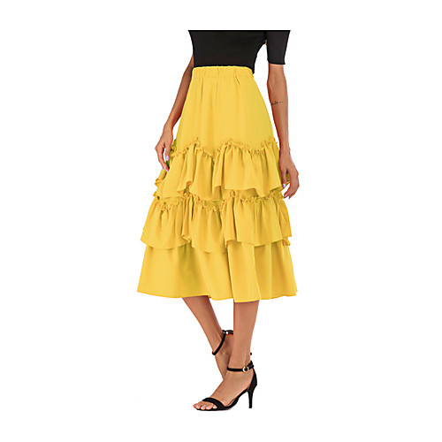 

Women's Vacation Casual / Daily Basic Streetwear Skirts Solid Colored Layered Ruffle Yellow Orange Royal Blue