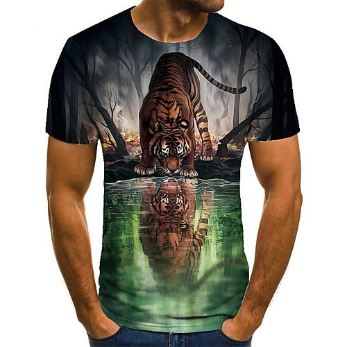 

Men's Unisex Tee T shirt Shirt 3D Print Graphic Prints Tiger Plus Size Print Short Sleeve Casual Tops Basic Fashion Designer Big and Tall Round Neck Green