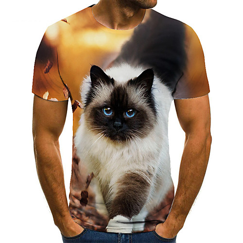 

Men's Unisex Tee T shirt Shirt 3D Print Cat Graphic Prints Plus Size Print Short Sleeve Casual Tops Basic Fashion Designer Big and Tall Round Neck Yellow