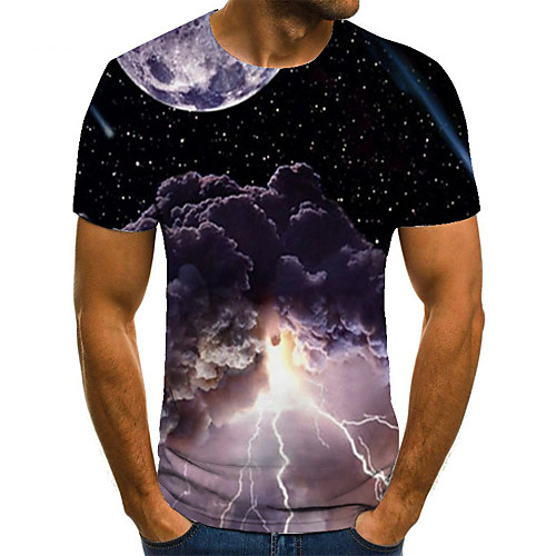 

Men's Unisex Tee T shirt 3D Print Lightning Graphic Prints Clouds Plus Size Print Short Sleeve Casual Tops Basic Fashion Designer Big and Tall Black