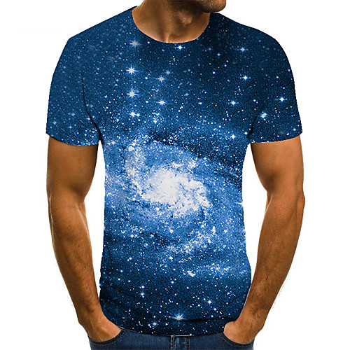 

Men's Unisex Tee T shirt 3D Print Galaxy Graphic Prints Plus Size Print Short Sleeve Casual Tops Basic Fashion Designer Big and Tall Blue