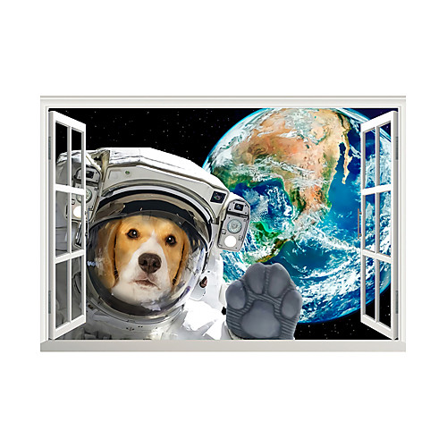 

3D False Window Moon Dog Astronaut Home Children's Room Background Decoration Can Be Removed Stickers