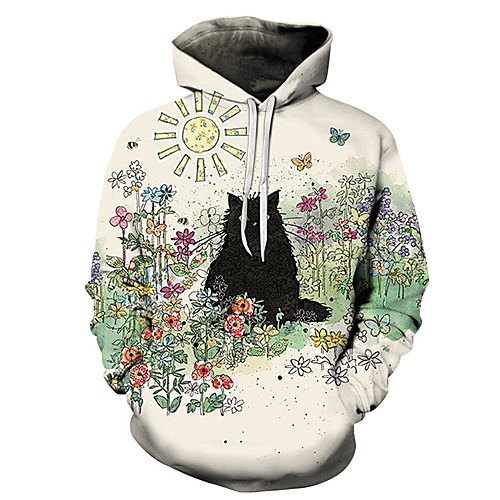 

Men's Unisex Plus Size Pullover Hoodie Sweatshirt Cat Graphic Prints Print Hooded Casual Daily Holiday 3D Print Basic Designer Hoodies Sweatshirts Long Sleeve Yellow Blushing Pink Green