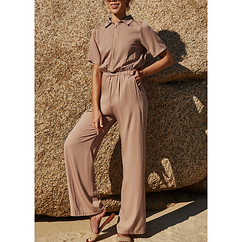 

Women's Ordinary Wide Leg Khaki Jumpsuit Solid Colored Patchwork