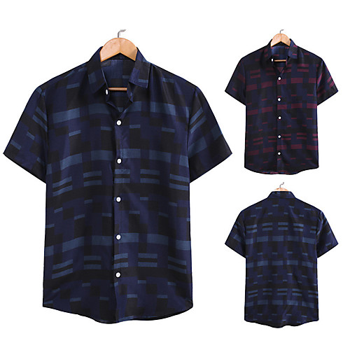 

Men's Shirt Striped Button-Down Short Sleeve Casual Tops Casual Fashion Breathable Comfortable Blue Red