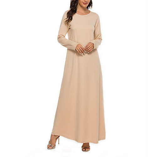

Women's Swing Dress Maxi long Dress Champagne White Black Long Sleeve Solid Color Spring Summer Casual / Daily 2021 S M L XL