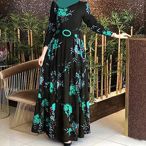 

Women's Swing Dress Maxi long Dress Blue Purple Green Red Long Sleeve Print Fall Hooded Casual 2021 S M L XL XXL 3XL 4XL 5XL