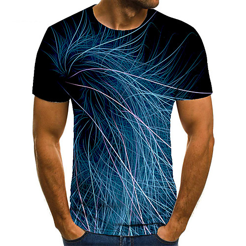 

Men's Unisex Tee T shirt 3D Print Graphic Prints Linear Plus Size Print Short Sleeve Casual Tops Basic Fashion Designer Big and Tall Blue