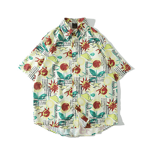 

Men's Shirt Other Prints Floral Graphic Bird Button-Down Print Short Sleeve Casual Tops Basic Hawaiian Distressed Button Down Collar Yellow / Summer
