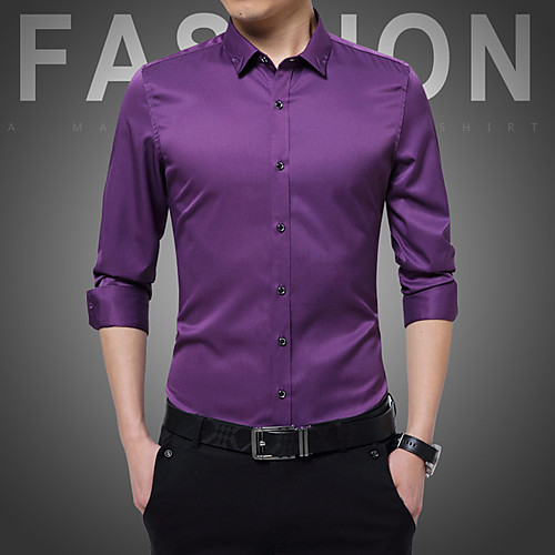 

Men's Shirt non-printing Solid Colored Solid Color Long Sleeve Casual Tops Formal Casual Fashion Purple Blushing Pink Wine