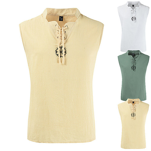 

Men's Shirt Solid Colored Drawstring Sleeveless Casual Tops Casual Fashion Breathable Comfortable White Army Green Khaki