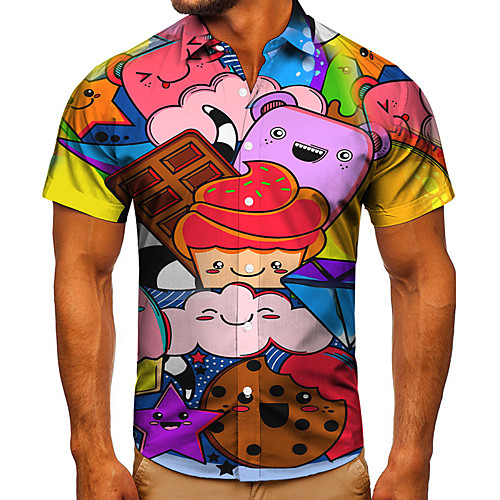 

Men's Shirt 3D Print Food Graphic Prints Button-Down Short Sleeve Street Tops Casual Fashion Classic Breathable Rainbow