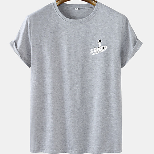 

Men's Unisex Tee T shirt Hot Stamping Graphic Prints Rocket Astronaut Plus Size Short Sleeve Casual Tops Cotton Basic Designer Big and Tall Black Khaki Green