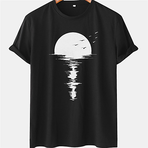 

Men's Unisex Tee T shirt Hot Stamping Graphic Prints Moon Plus Size Short Sleeve Casual Tops 100% Cotton Basic Designer Big and Tall Black Blue Yellow