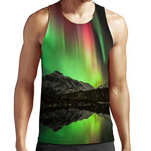 

Men's Unisex Tank Top Undershirt 3D Print Scenery Graphic Prints Plus Size Print Sleeveless Casual Tops Basic Fashion Designer Breathable Green