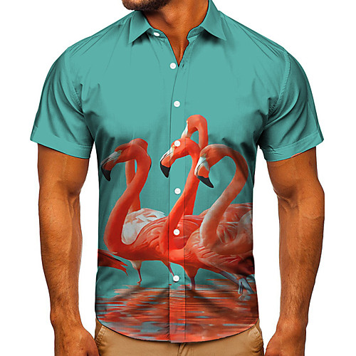 

Men's Shirt 3D Print Flamingo Graphic Prints Button-Down Short Sleeve Street Tops Casual Fashion Classic Breathable Blue