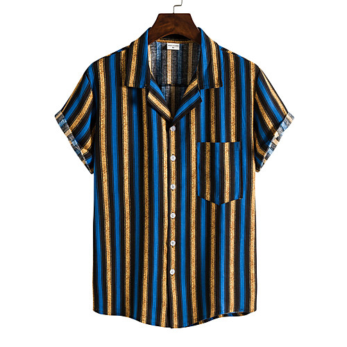 

Men's Shirt Striped Short Sleeve Casual Tops Simple Blue Yellow