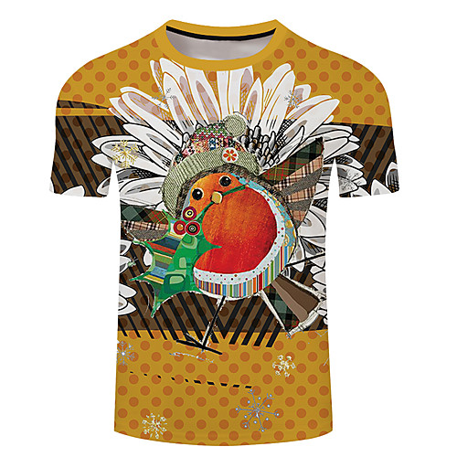 

Men's Unisex Tee T shirt 3D Print Floral Graphic Prints Bird Plus Size 3D Print Short Sleeve Casual Tops Basic Designer Big and Tall Light Yellow Blue Purple