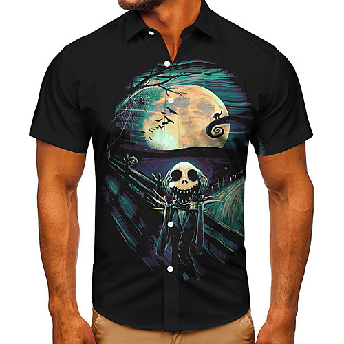 

Men's Shirt 3D Print Graphic Prints Skull Button-Down Short Sleeve Street Tops Casual Fashion Classic Breathable Black