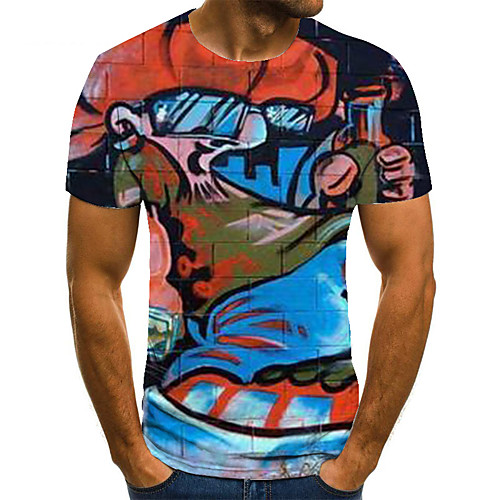 

Men's Unisex Tee T shirt 3D Print Graphic Prints Graffiti Plus Size Print Short Sleeve Casual Tops Basic Fashion Designer Big and Tall Blue